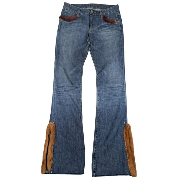 Retro 70s Style Flair Faux Fur Lined Hippie Jeans Women's Size 27 (30) Boho Y2K - Picture 1 of 10